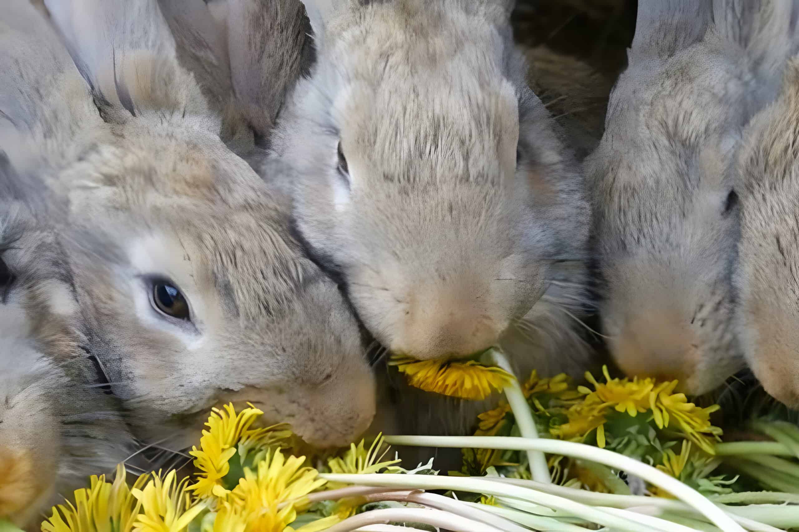 bunnies eating dandelions